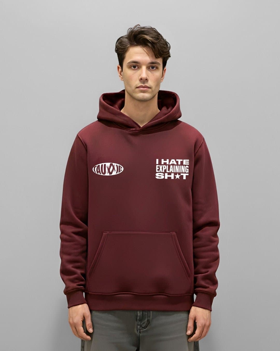 Unisex Red Casual Typography Oversized Fit Hoodie