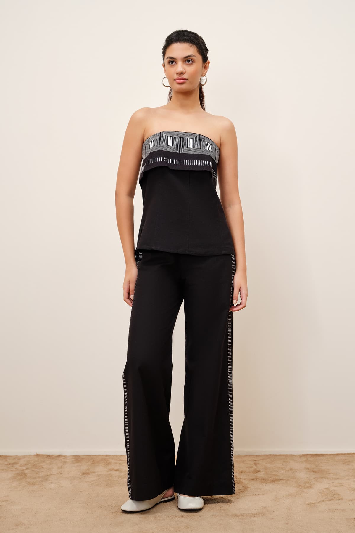 Women's Black Casual Printed Sleeveless Co-ords Set