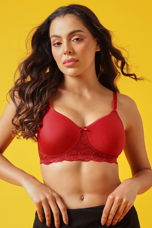 Women's Red Flair Non-Padded Non-Wired Full Coverage Spacer Cup Tshirt Bra