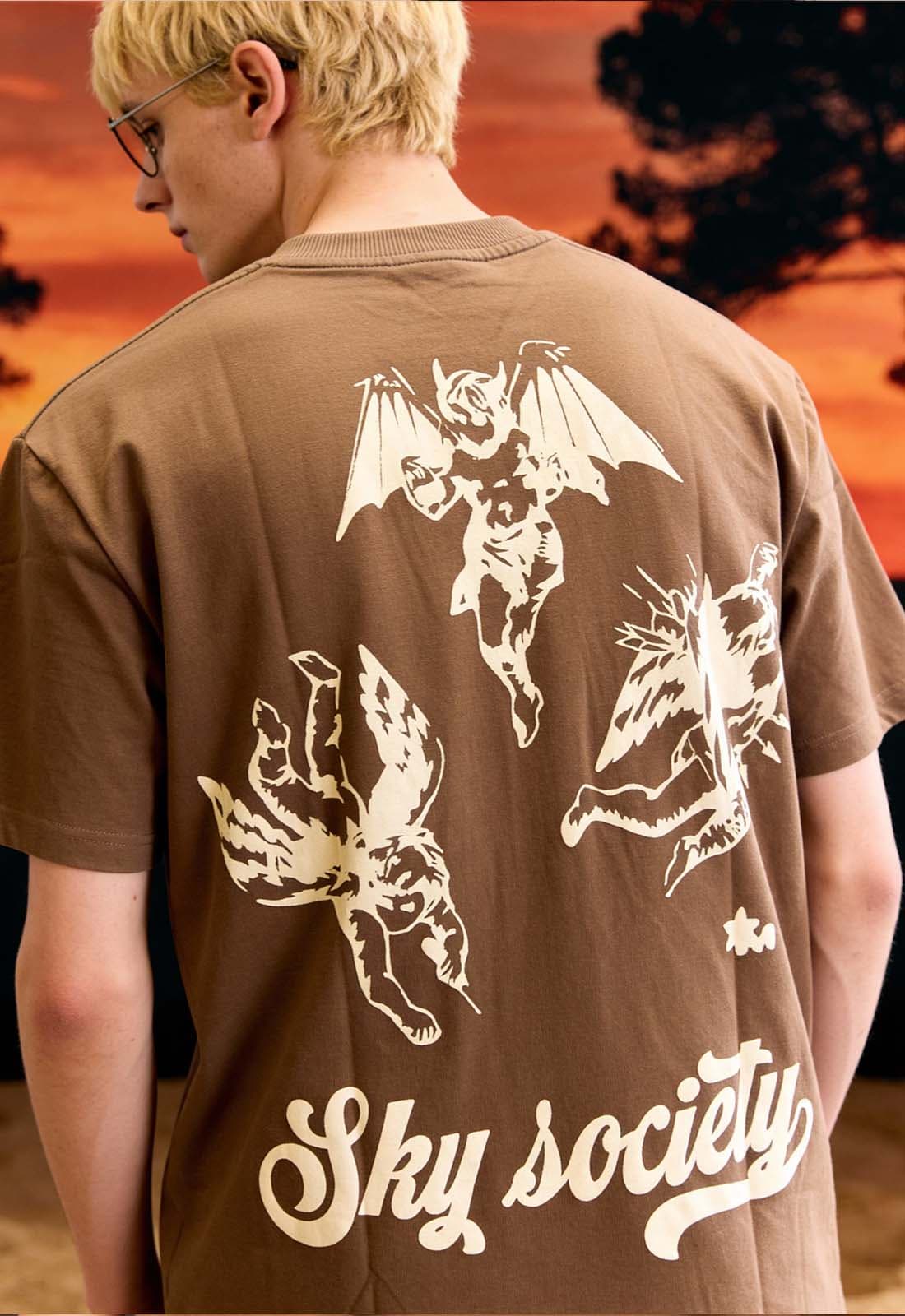 Men's Brown Casual Oversized Fit Half Sleeves Tshirt