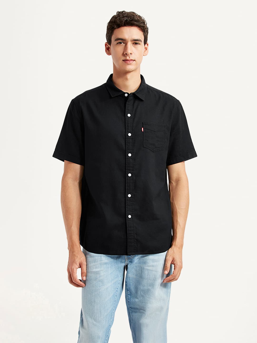 Men's Black Casual Half Sleeves Slim Fit Shirt