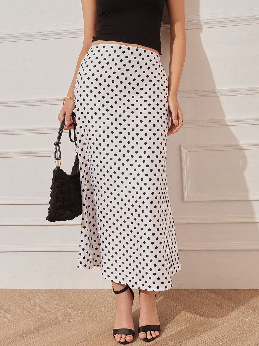Womens White Casual Printed Flared Fit Mid Rise Skirt