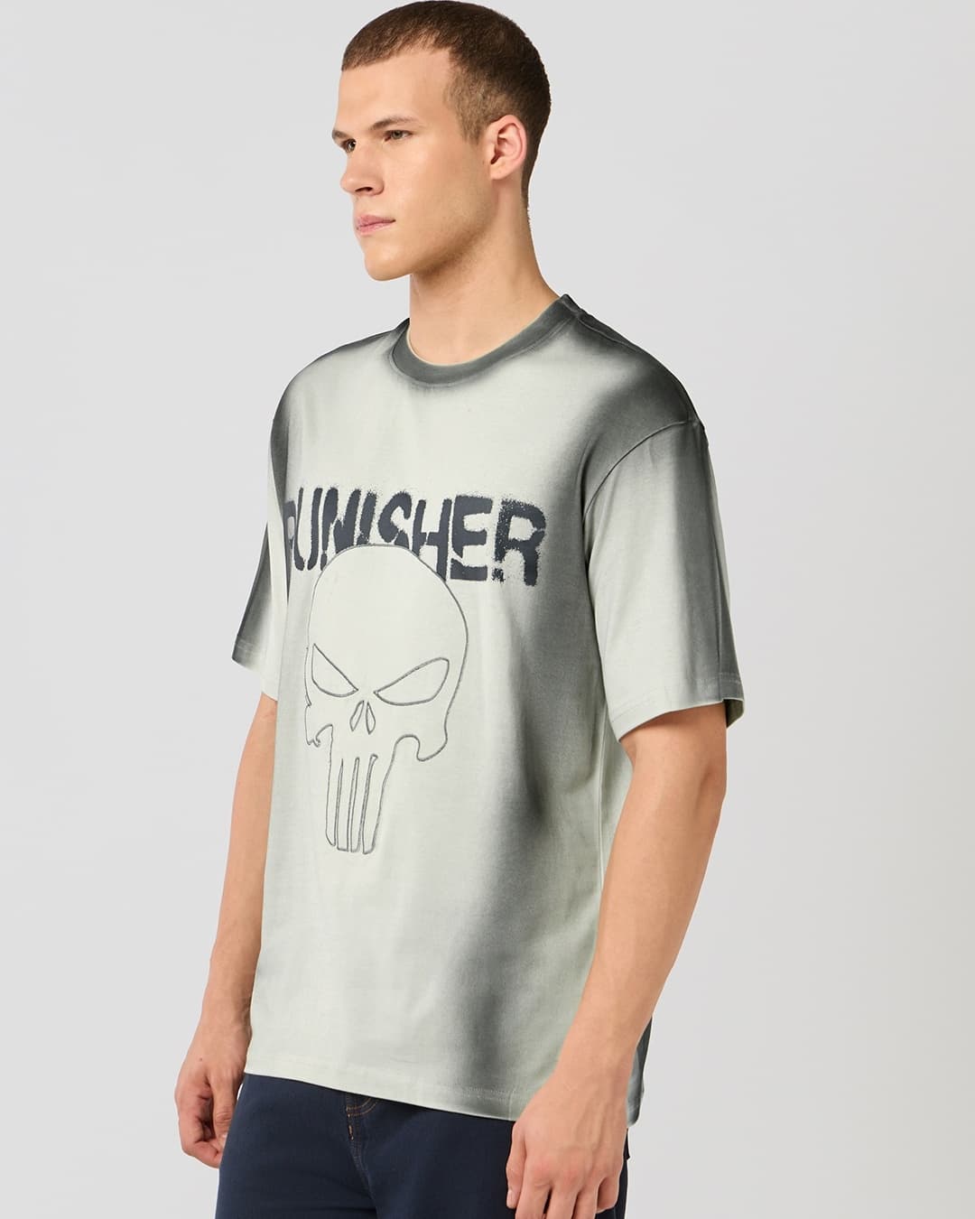 Men's Grey Casual Oversized Fit Half Sleeves Tshirt