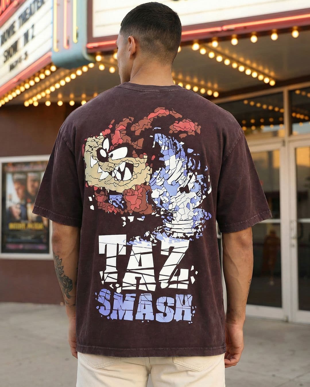 Men's Brown Casual Graphic Oversized Fit Half Sleeves Tshirt