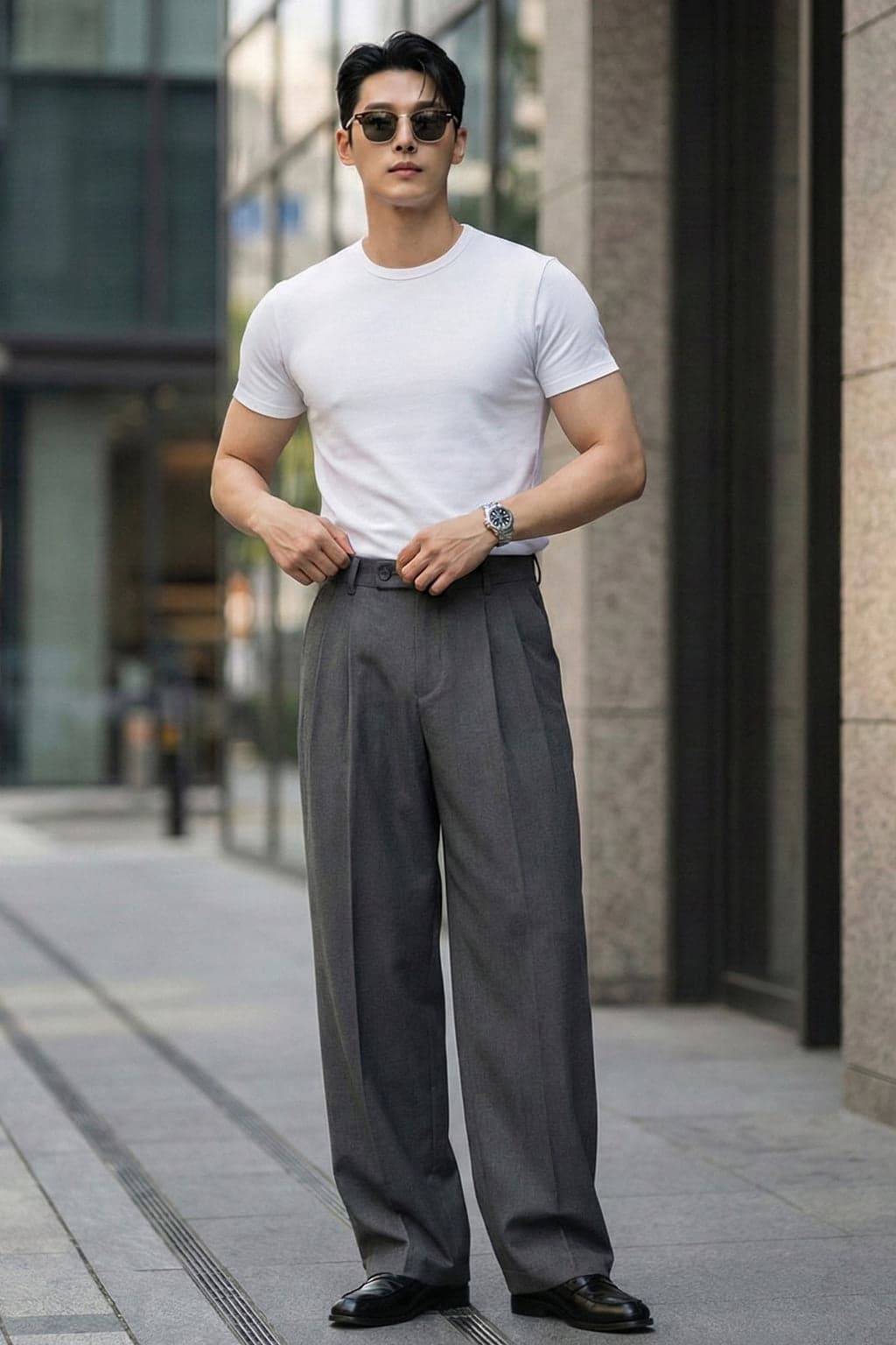 Men's Green Casual Baggy Fit Trouser