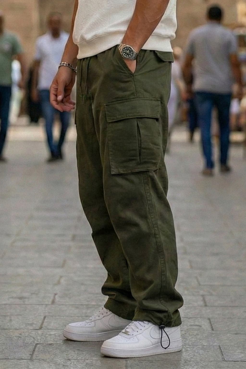 Men's Green Casual Baggy Fit Cargos