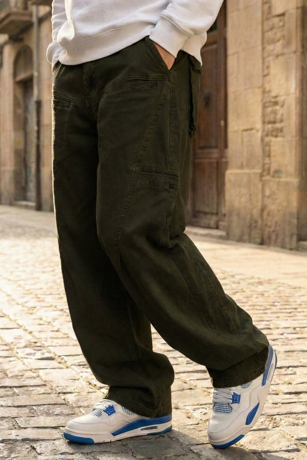 Men's Green Casual Baggy Fit Cargos