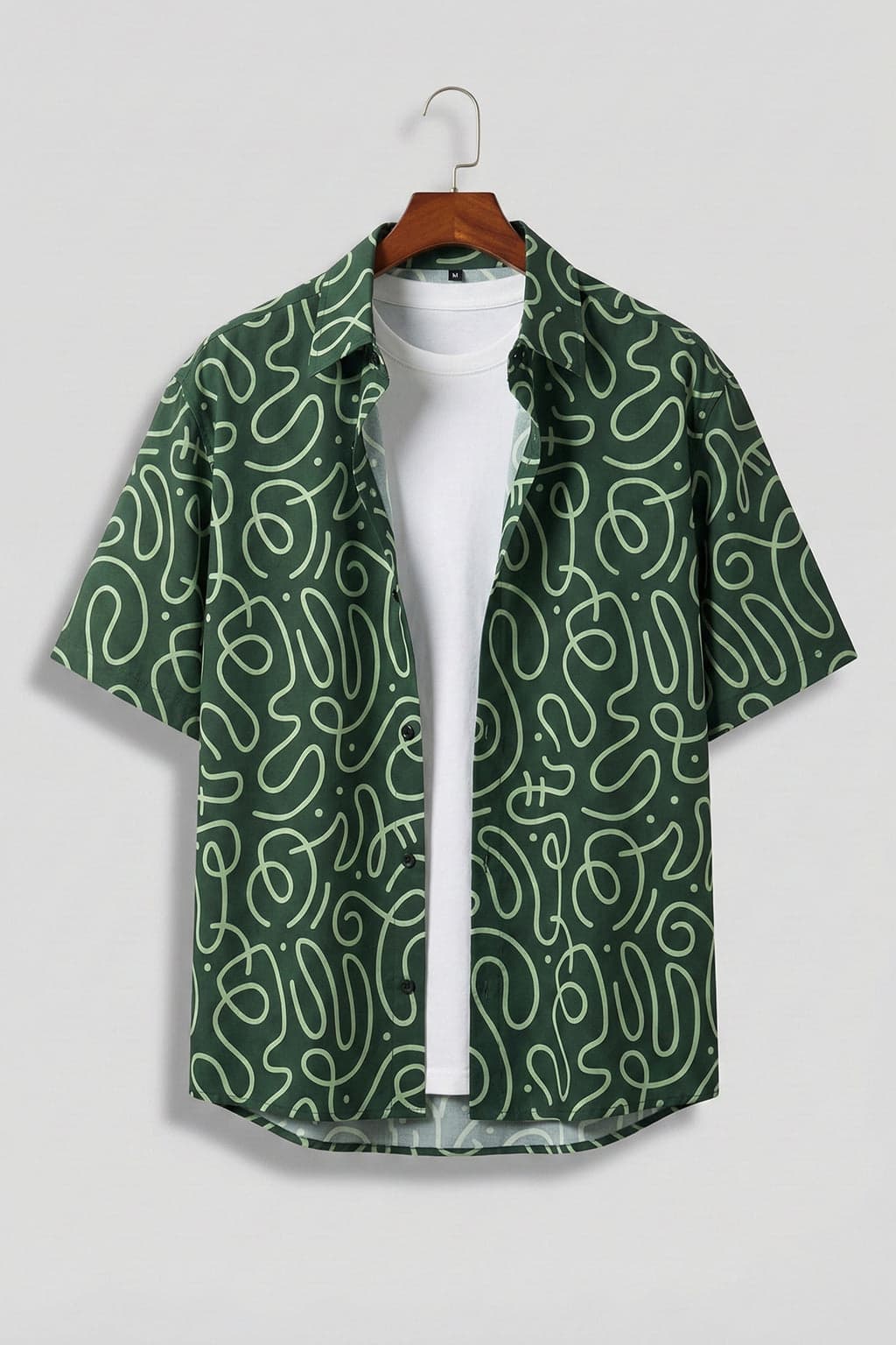 Men's Green Casual Oversized Fit Half Sleeves Printed Shirt