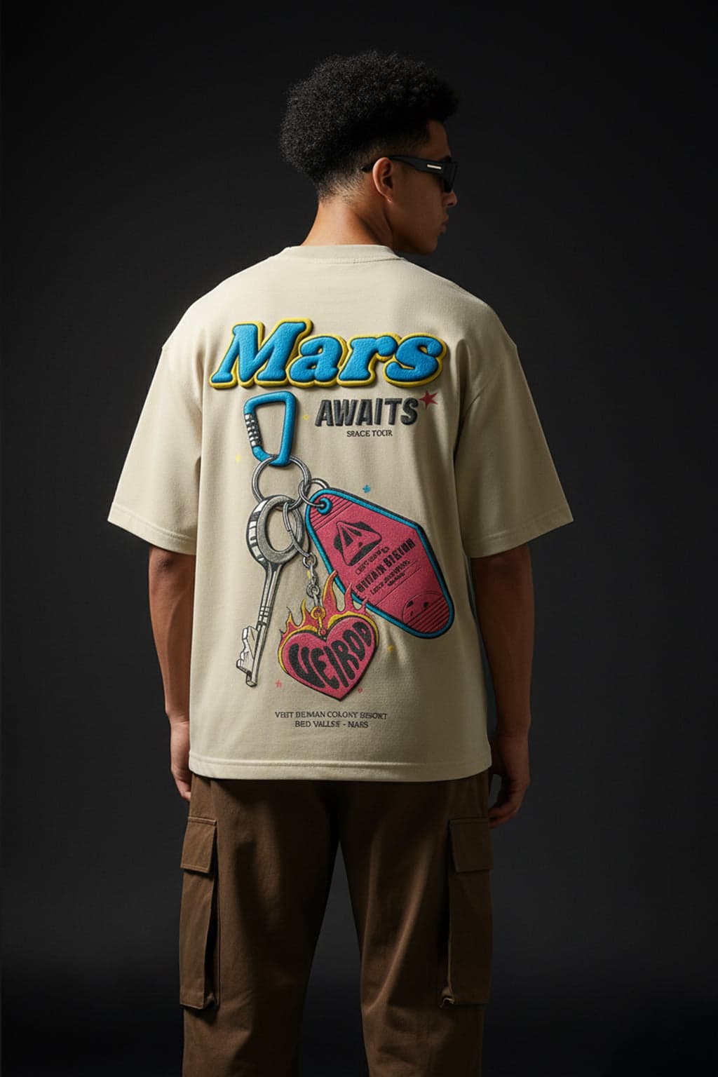 Men's White Casual Oversized Fit Half Sleeves Graphic Tshirt