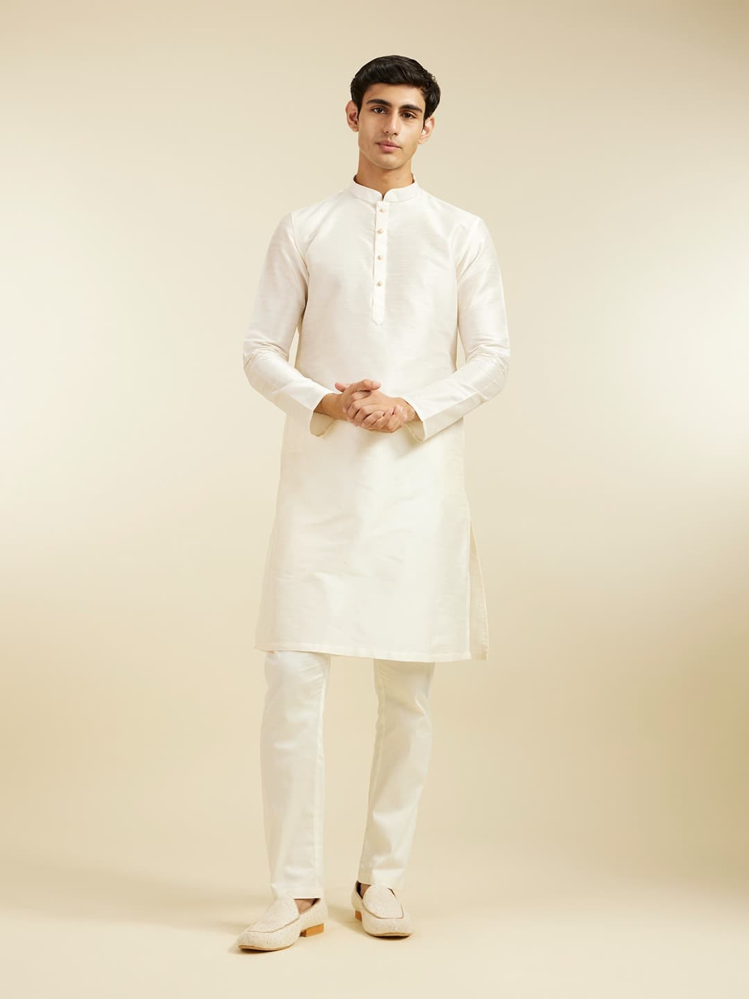 Men's Warm White Plain Classic Kurta
