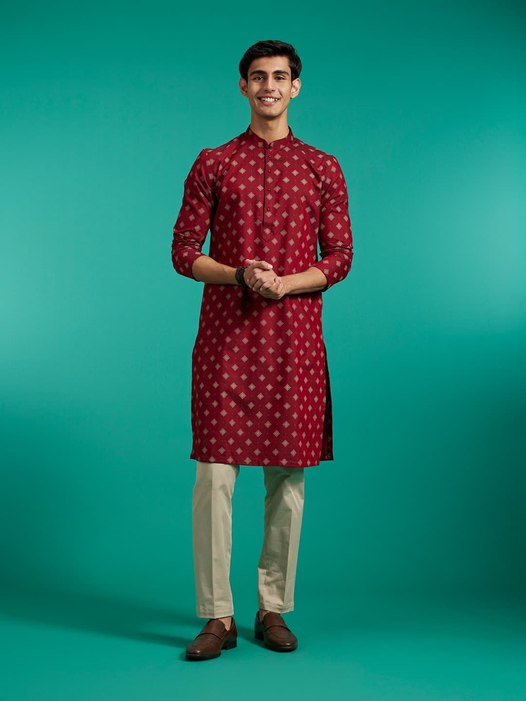 Men's Red Buta Printed Kurta