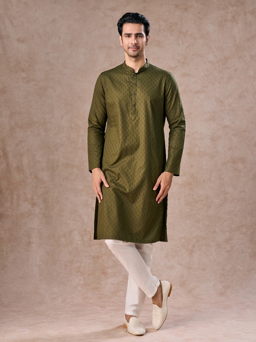 Men's Olive Green Cotton Kurta Pajama