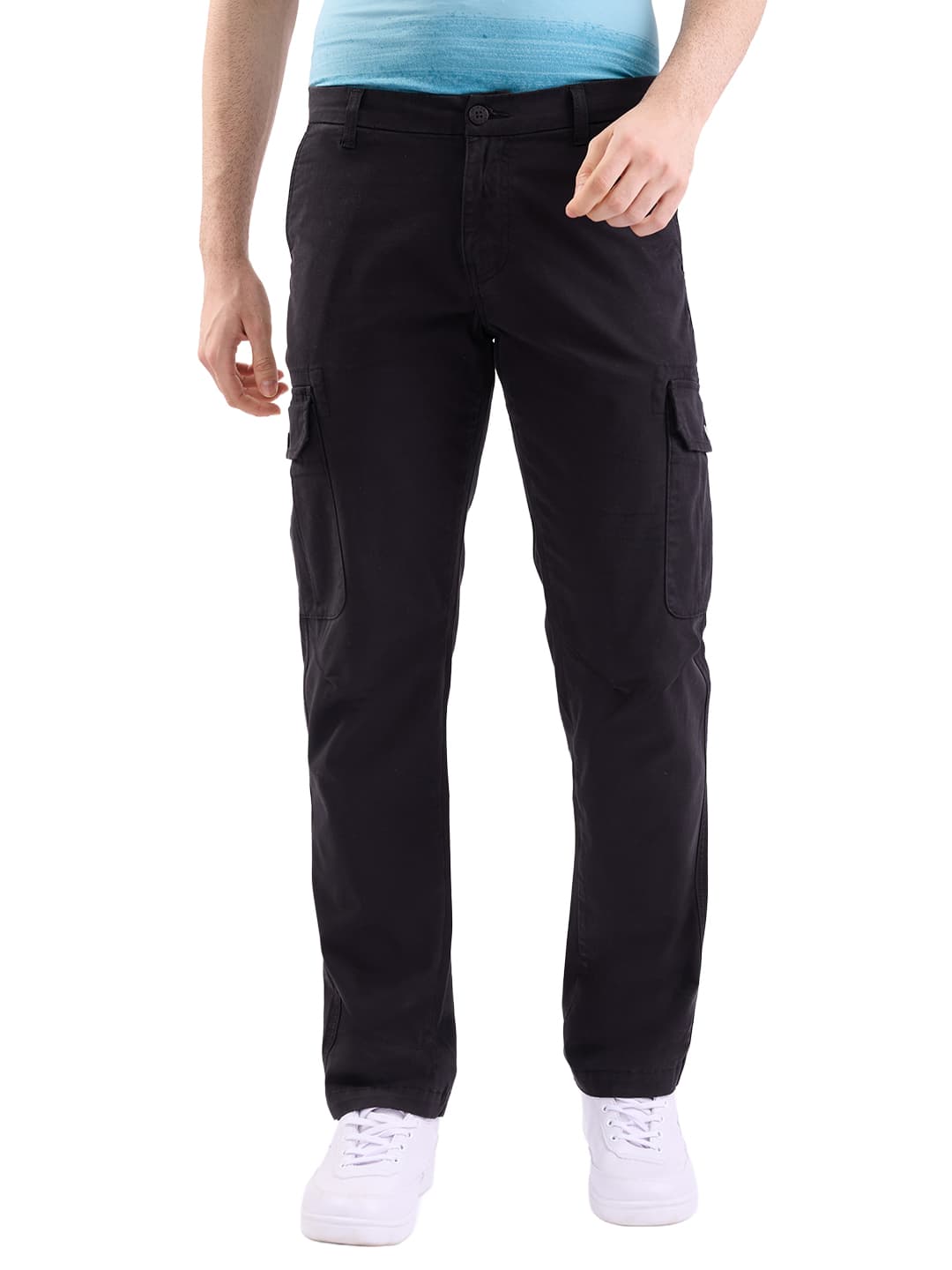 Men's Black Casual Solid Regular Fit Cargo