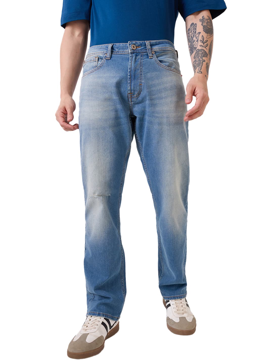 Men's Blue Casual Solid Straight Fit Jeans