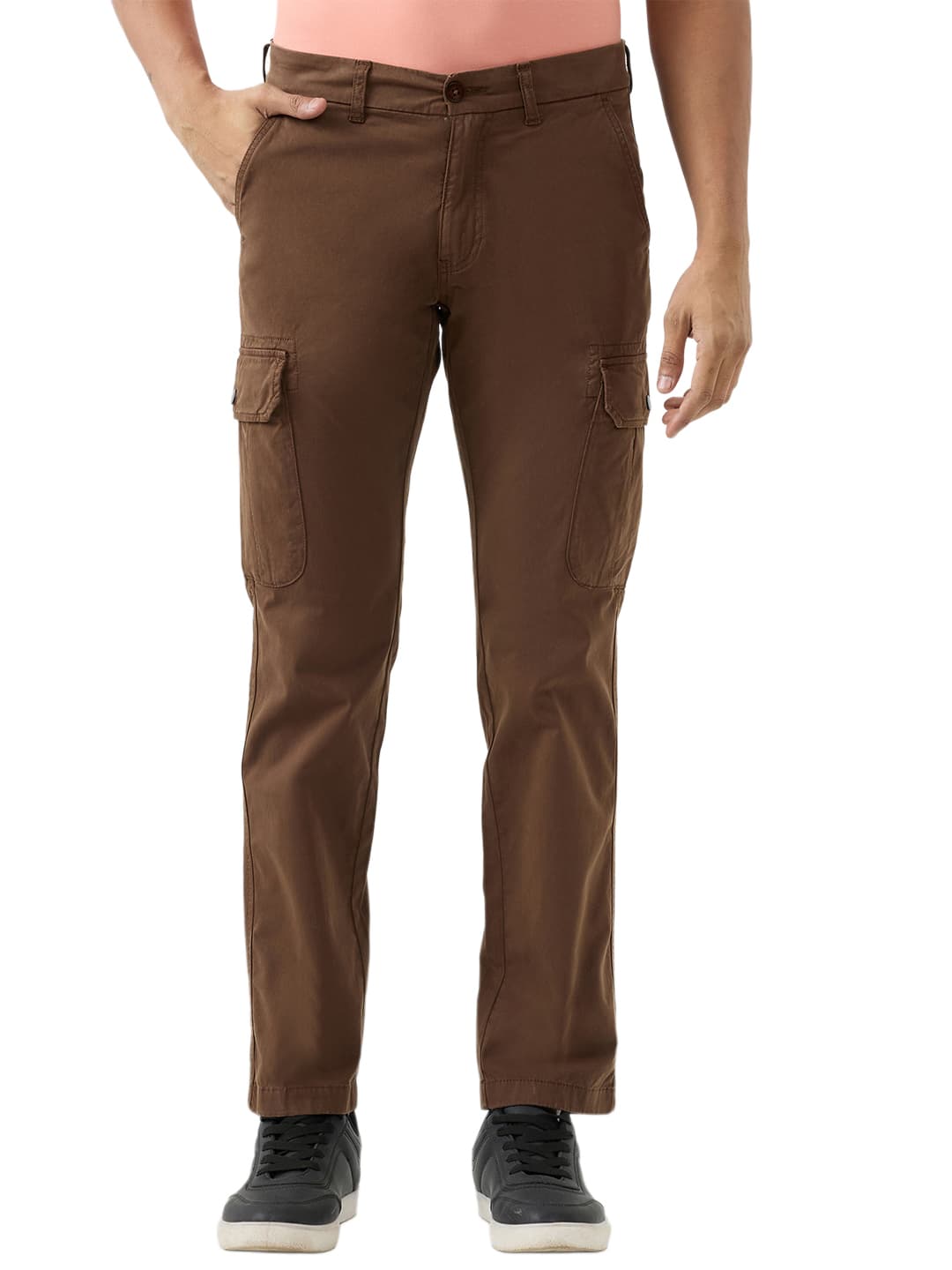 Men's Brown Casual Solid Regular Fit Cargo