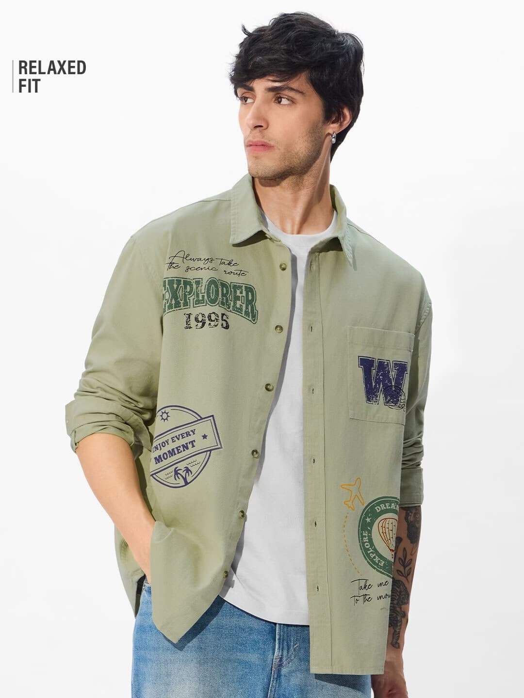 Men's Green Casual Printed Regular Fit Full Sleeves Shirt