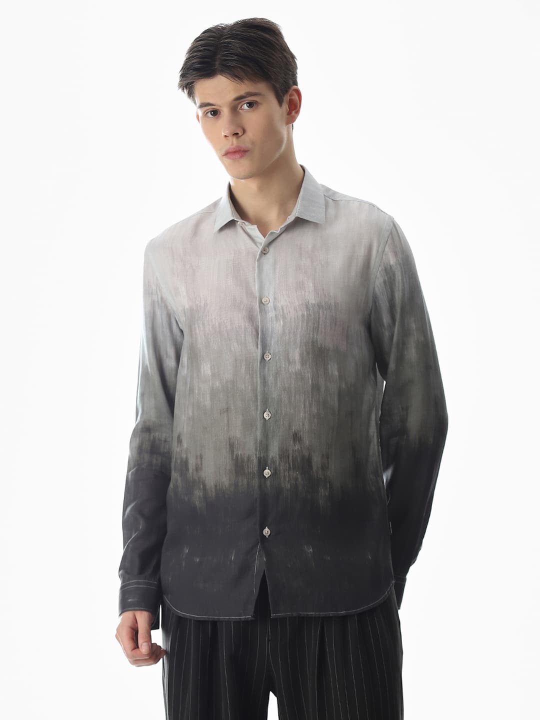 Men Grey Casual Full Sleeves Shirt