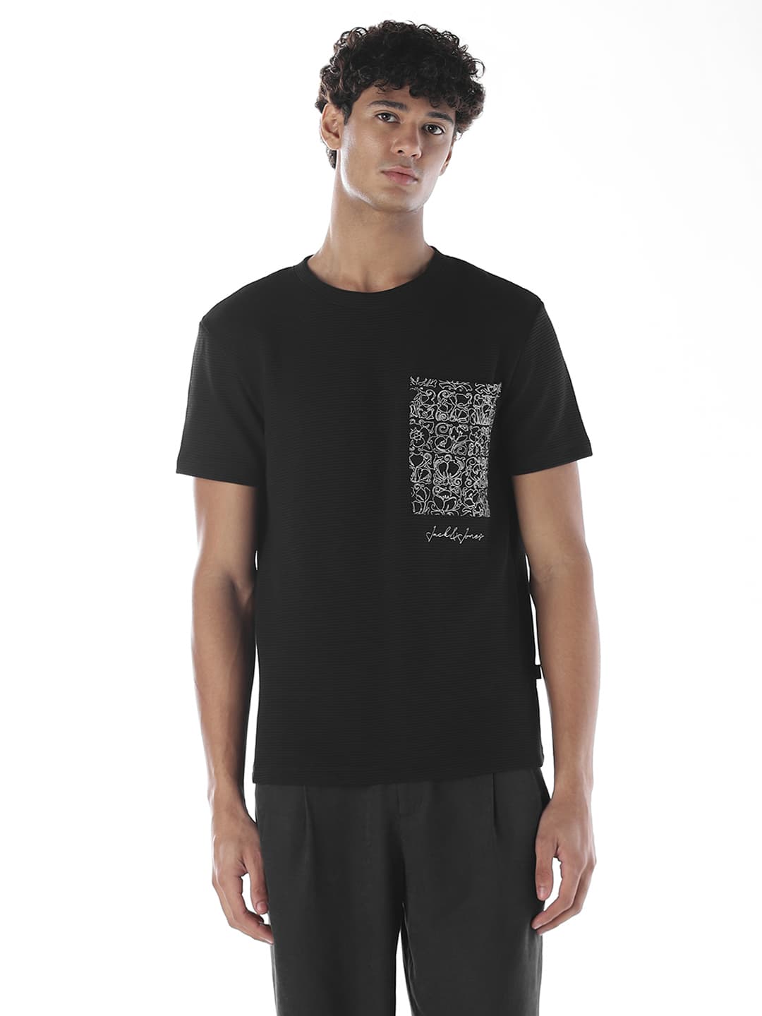 Men Black Casual Half Sleeves Tshirt