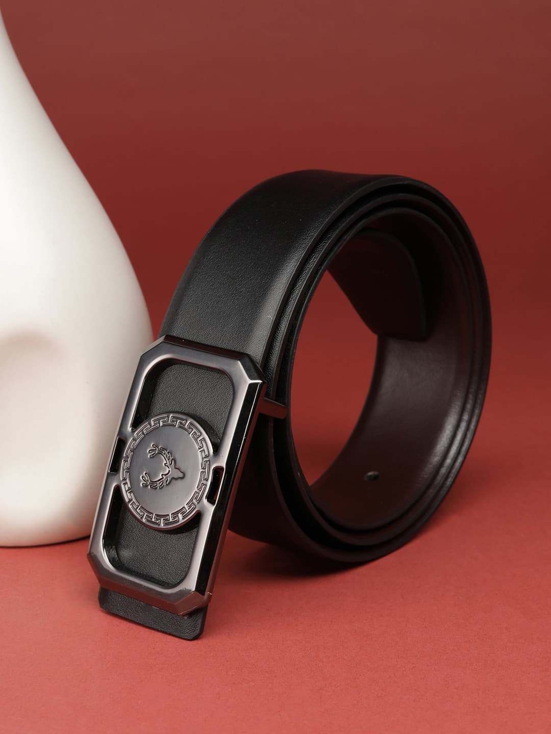 Men's Black & Brown Solid Leather Formal Belt