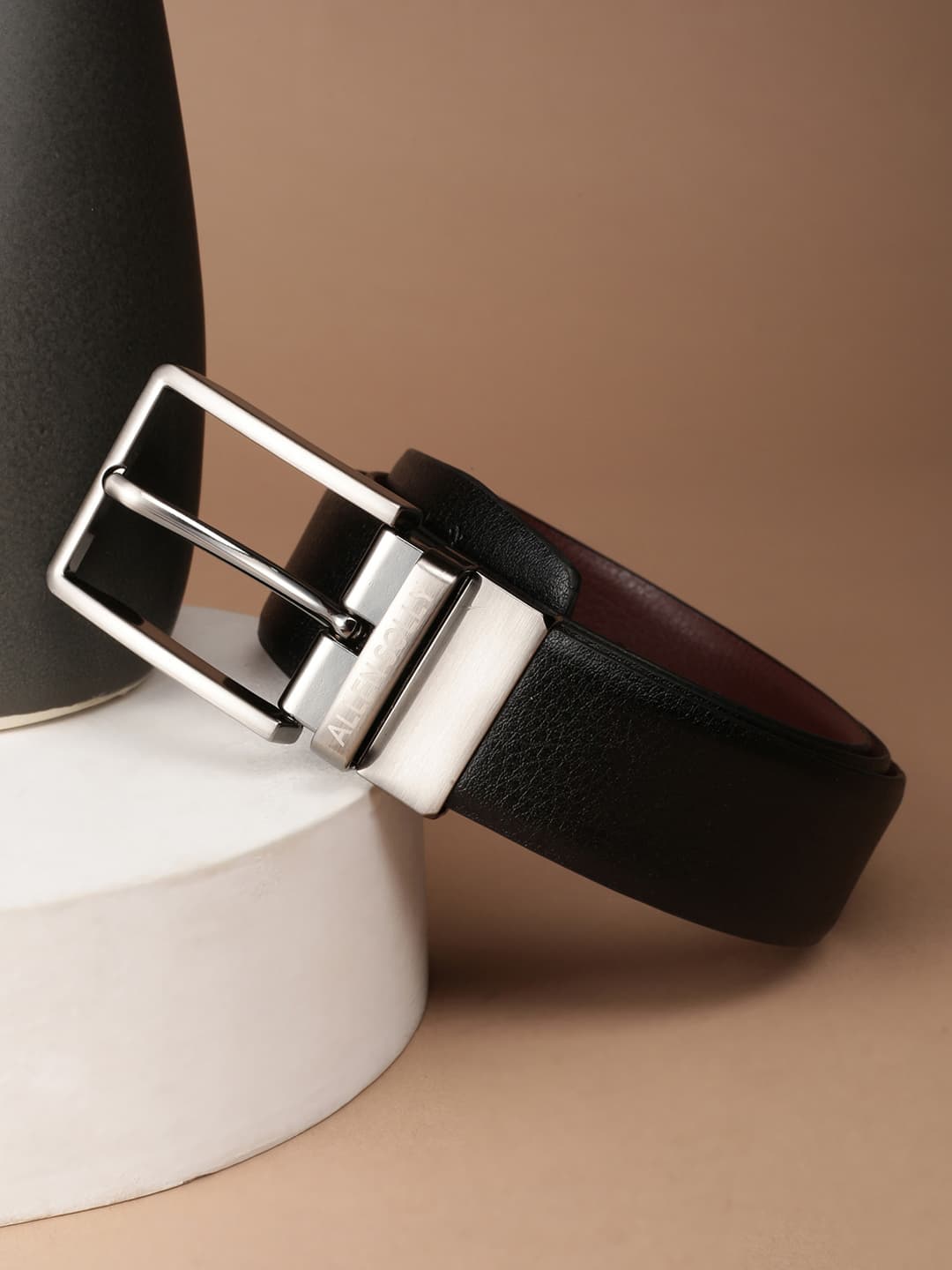 Men's Black & Brown Solid Leather Reversible Formal Belt