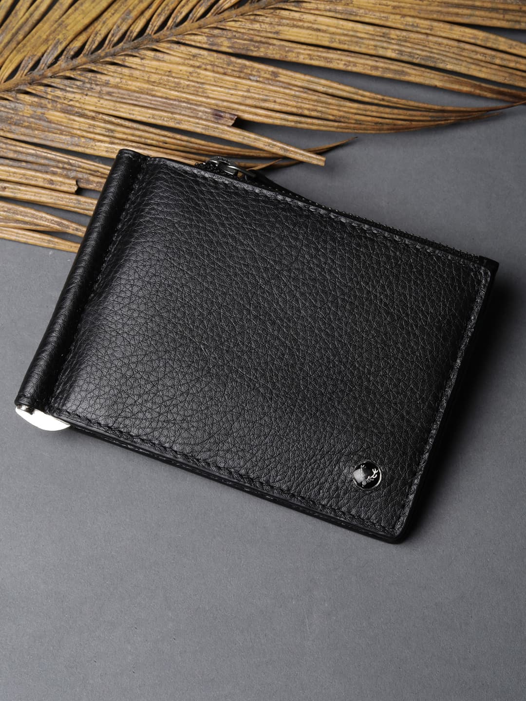 Men's Black Casual Textured Leather Two Fold Wallet