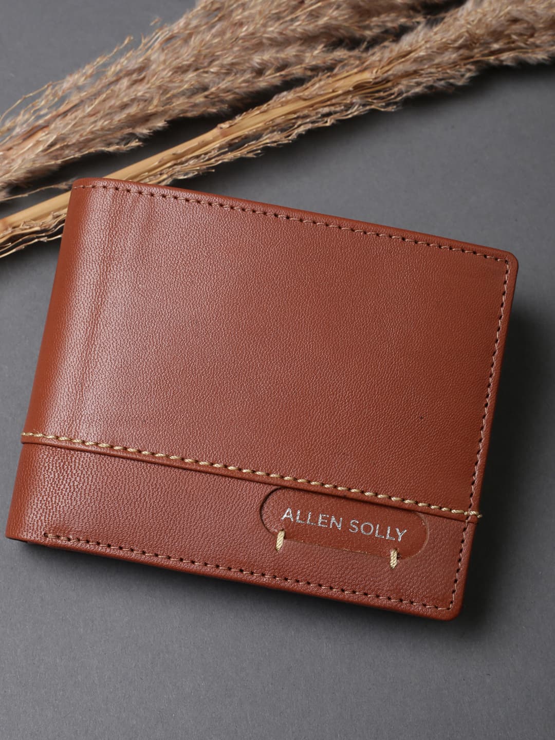 Men's Tan Casual Textured Leather Two Fold Wallet