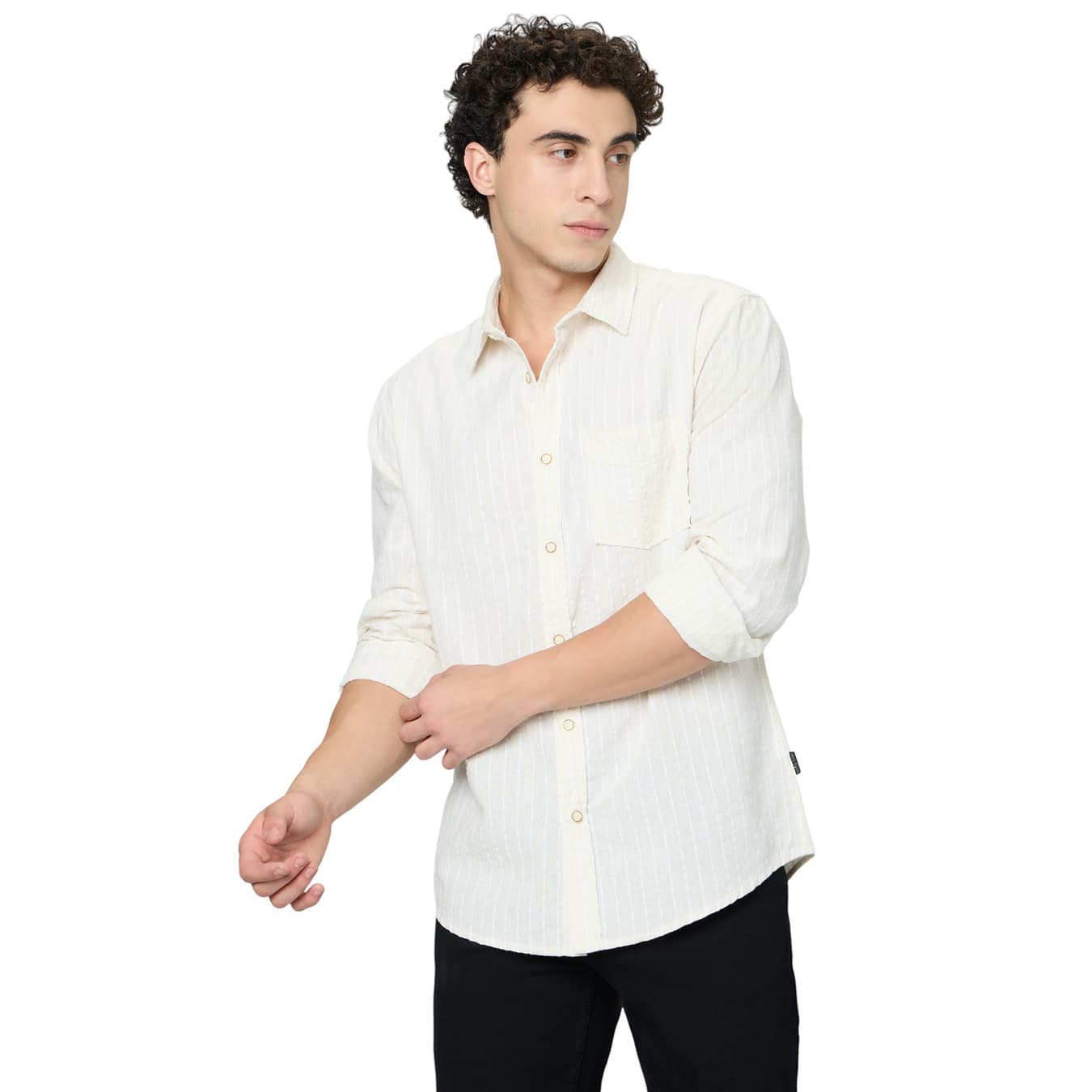 Men's Beige Casual Full Sleeves Striped Shirt