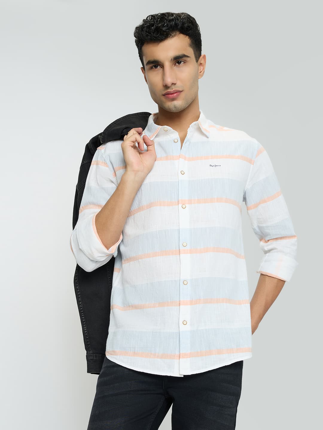Men's Blue Casual Full Sleeves Striped Shirt