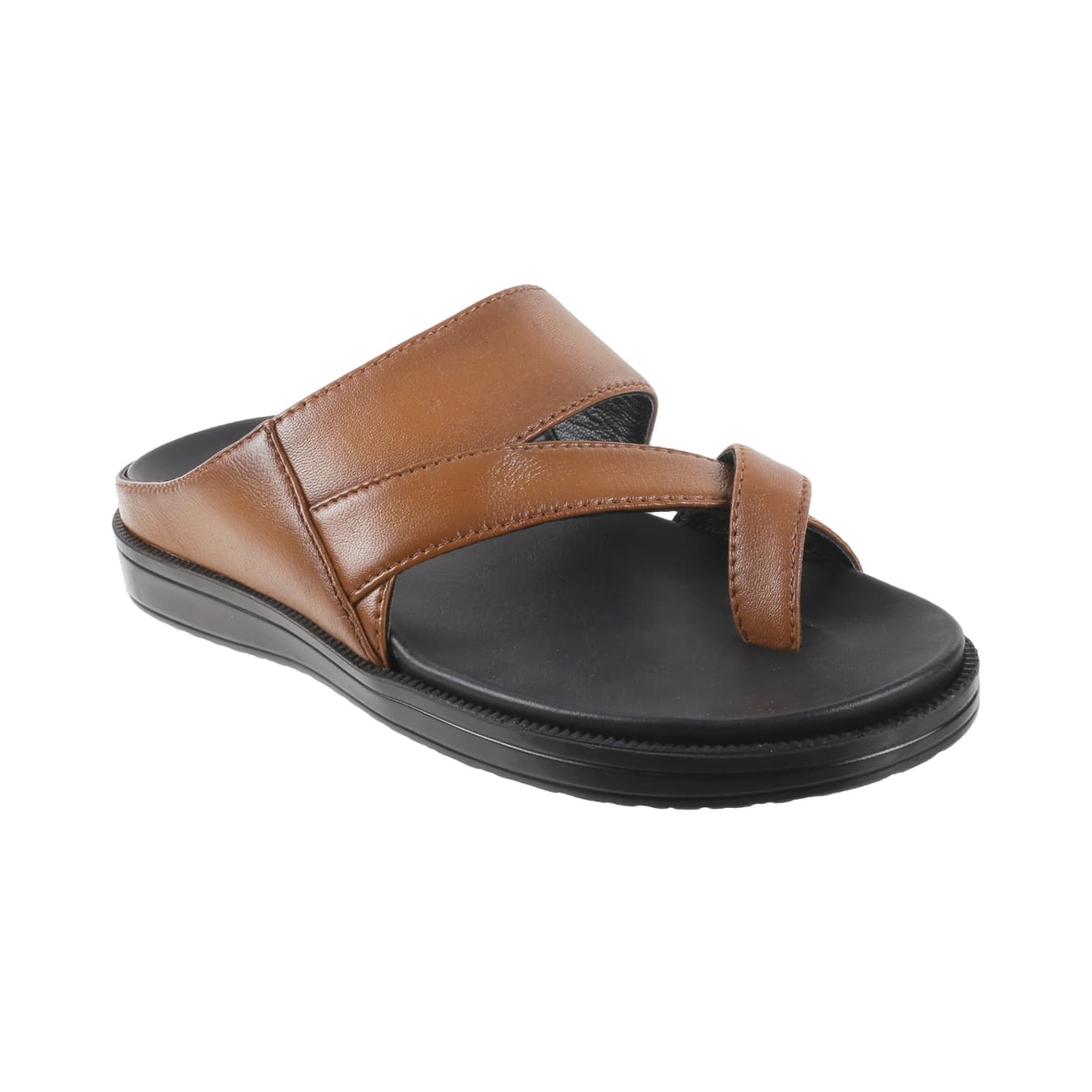 Men's Tan Casual Round Toe Leather Sandals
