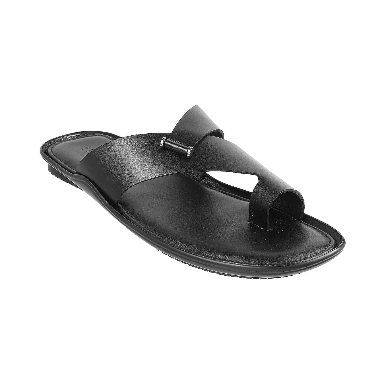 Men's Black Casual Round Toe Leather Sandals
