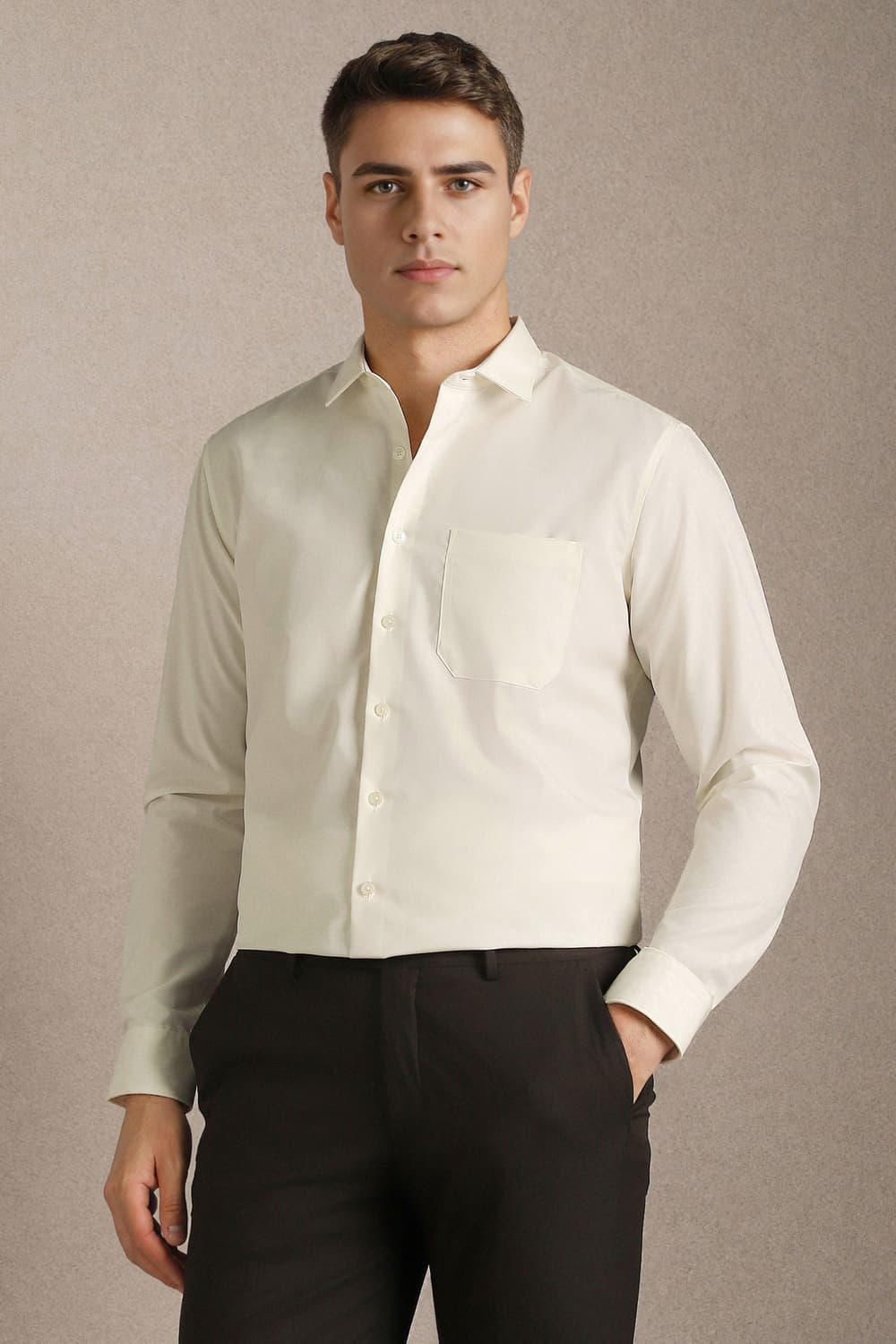Men's Beige Formal Solid Shirt
