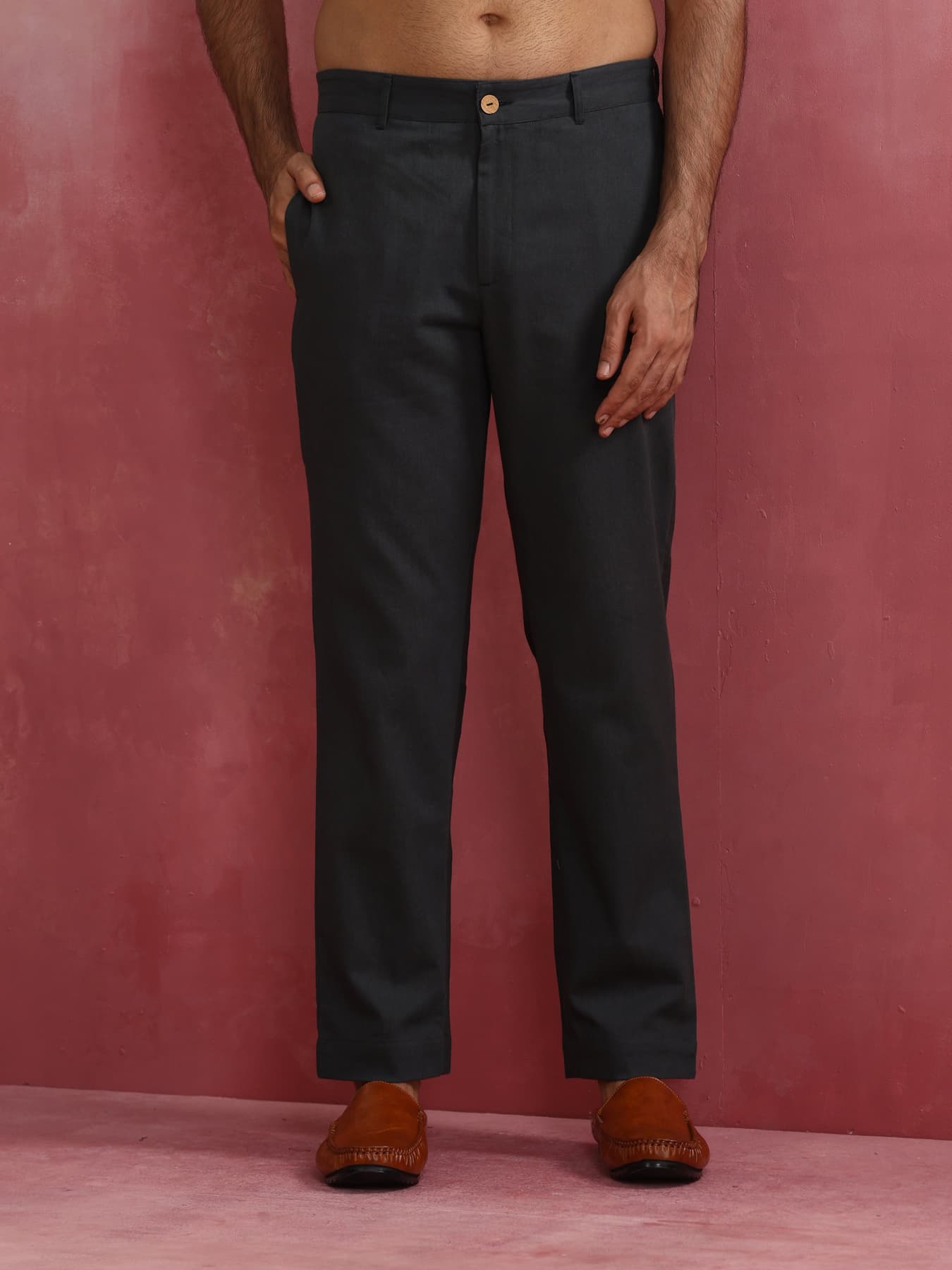Men's Charcoal Grey Casual Cotton Twill Trouser