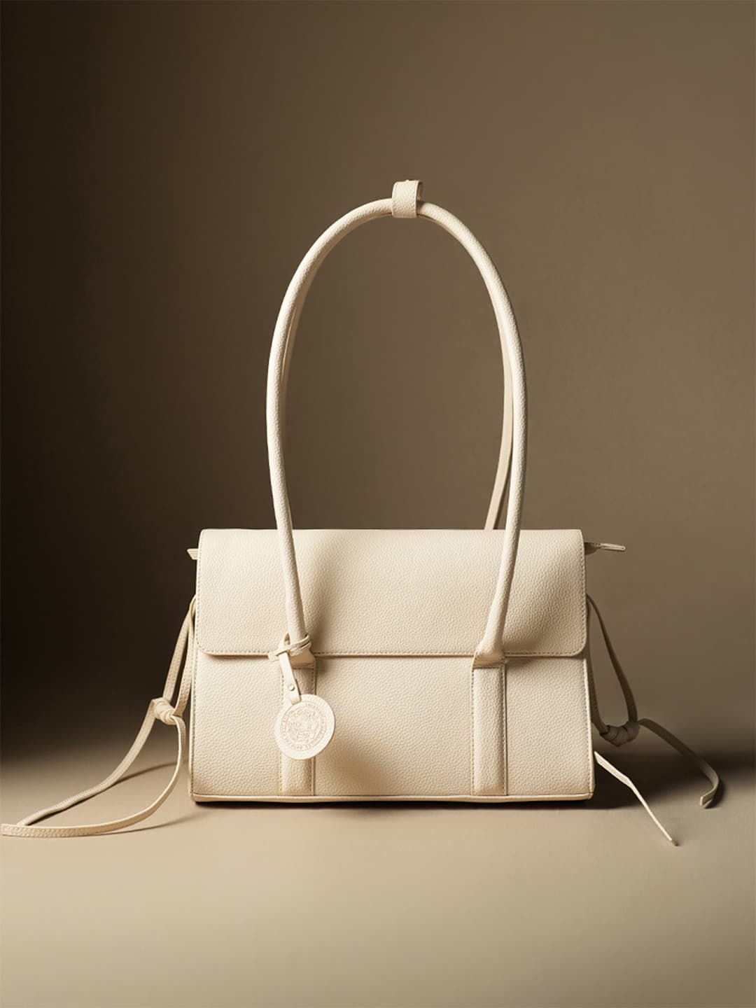 Women's White Casual Solid Ladybug Structured Shoulder Tote Bag