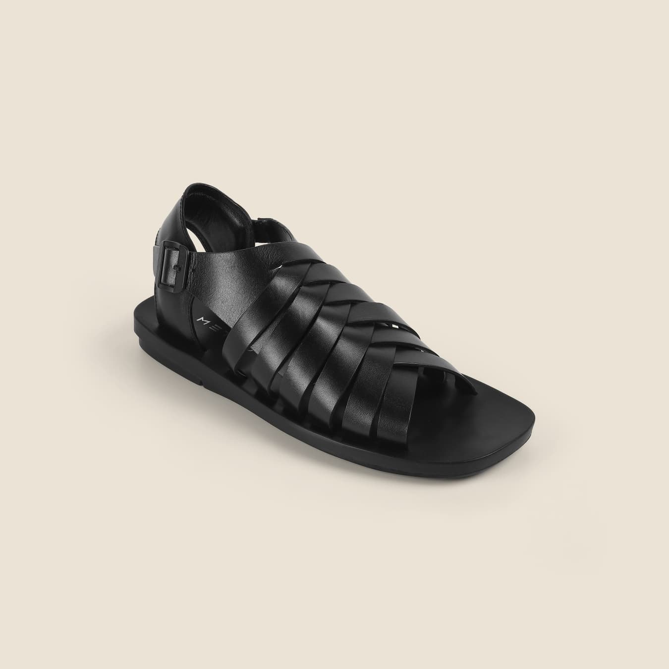 Men's Black Casual Round Toe Leather Sandals