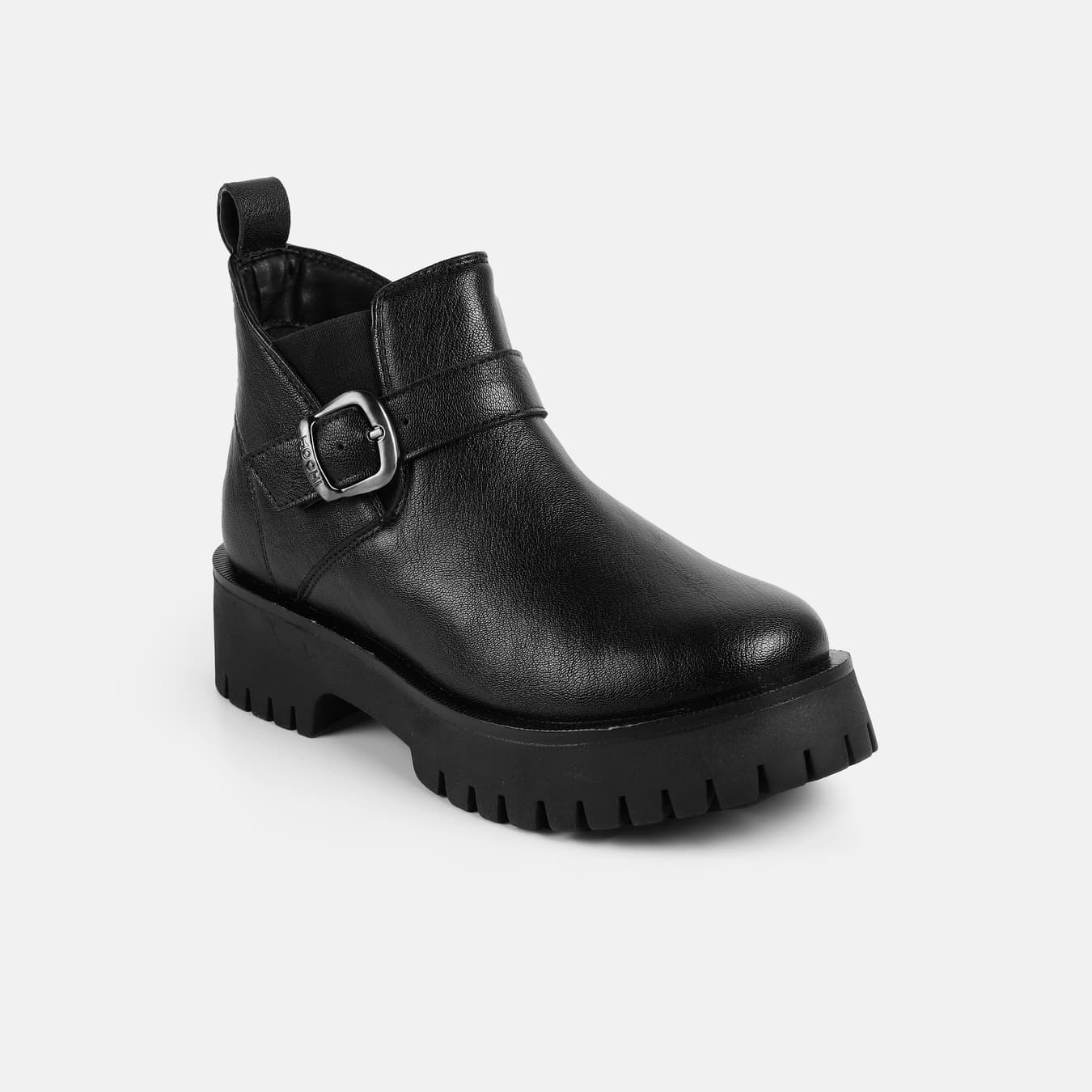 Women's Black Casual Round Toe Leather Boots