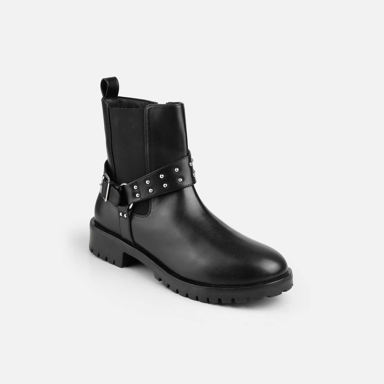 Women's Black Casual Round Toe Leather Boots