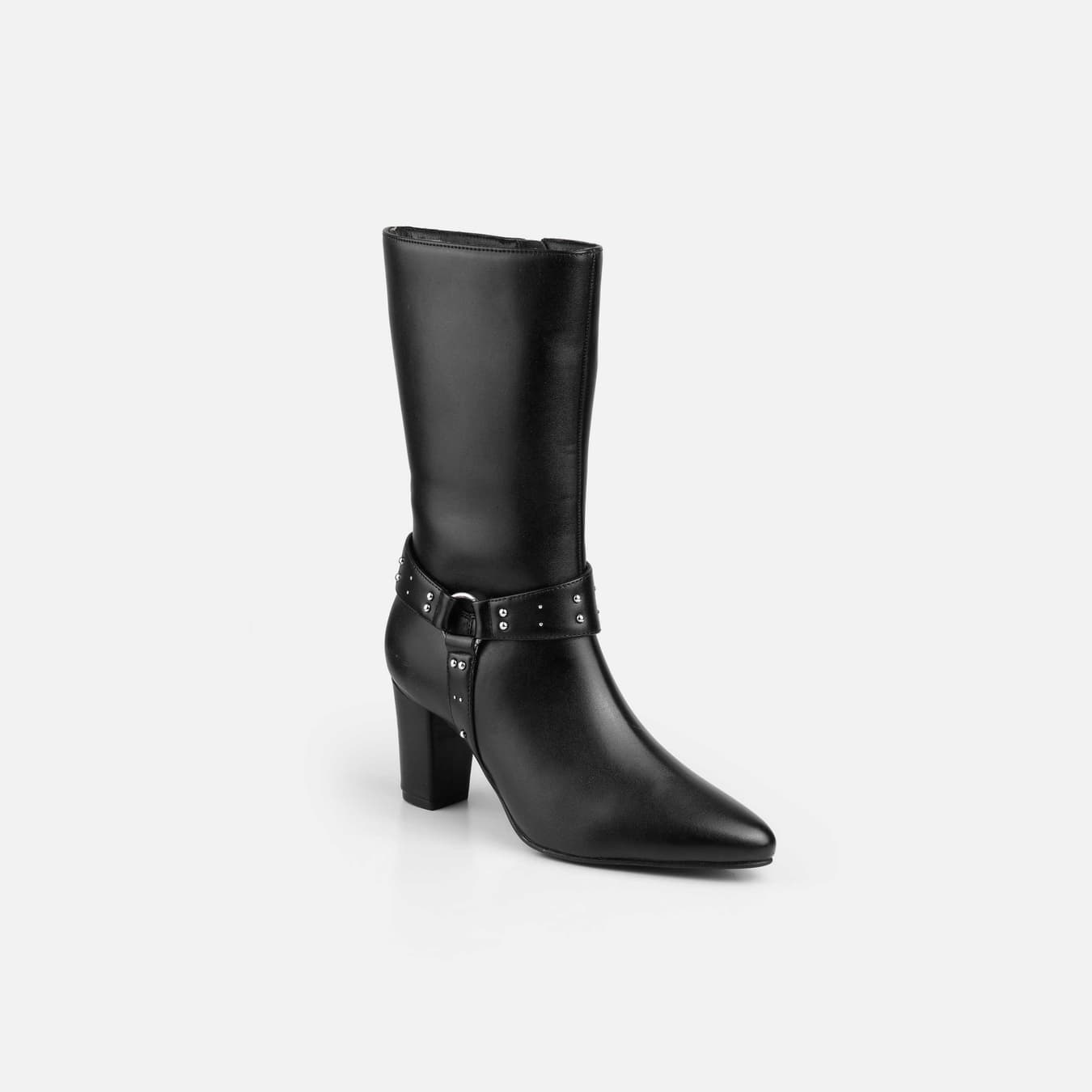Women's Black Casual Round Toe Leather Boots