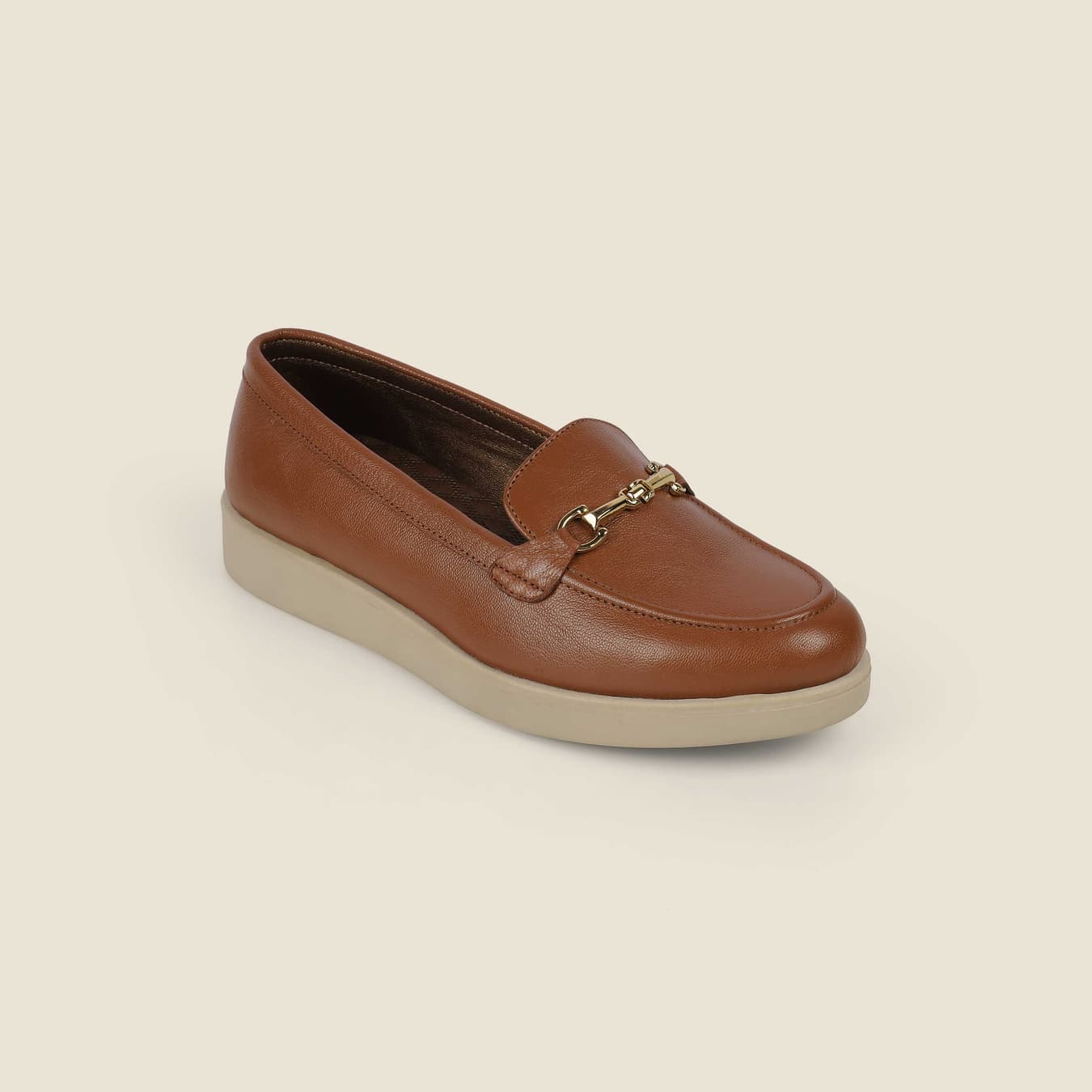 Women's Tan Casual Round Toe Synthetic Flats