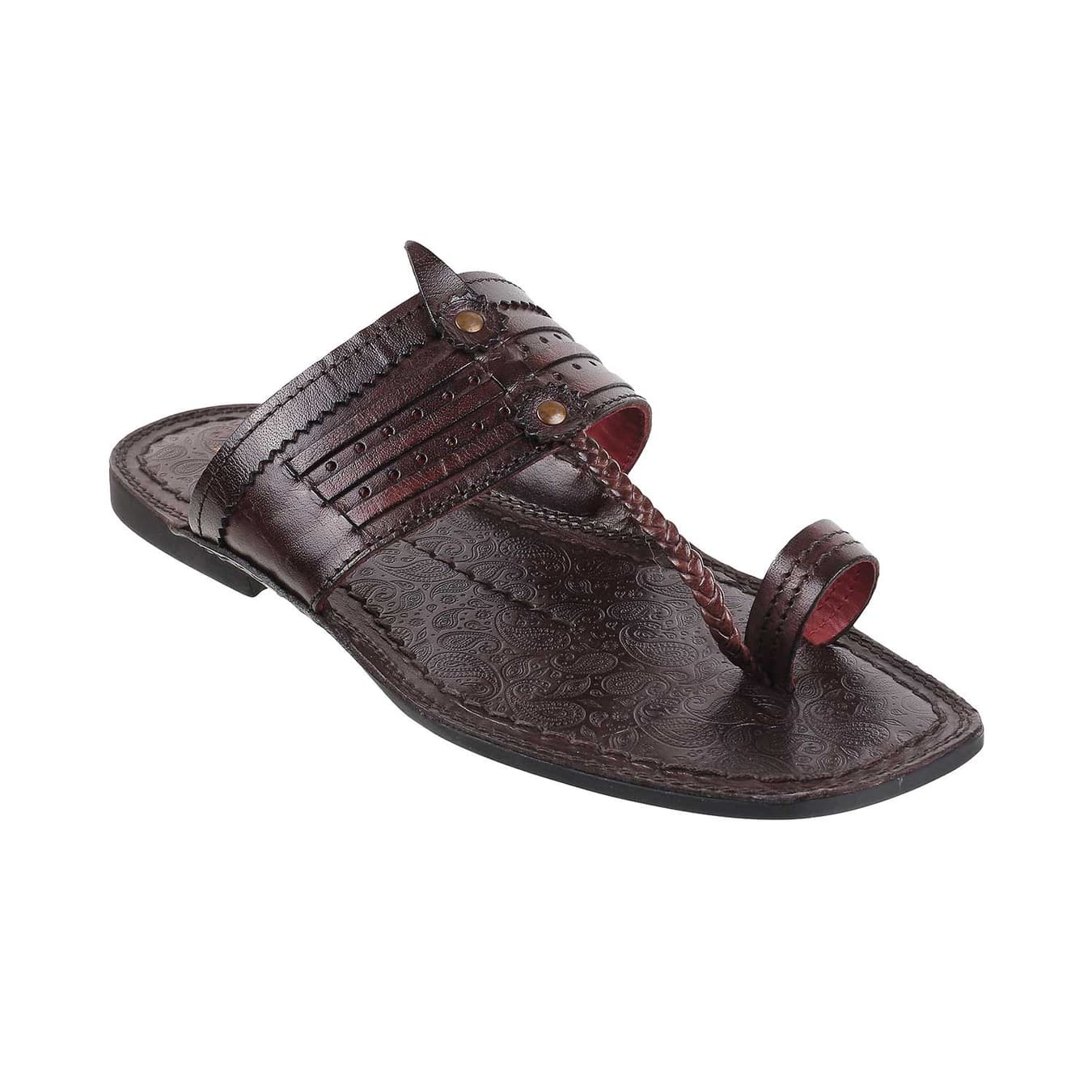 Men's Red Traditional Round Toe Leather Sandals