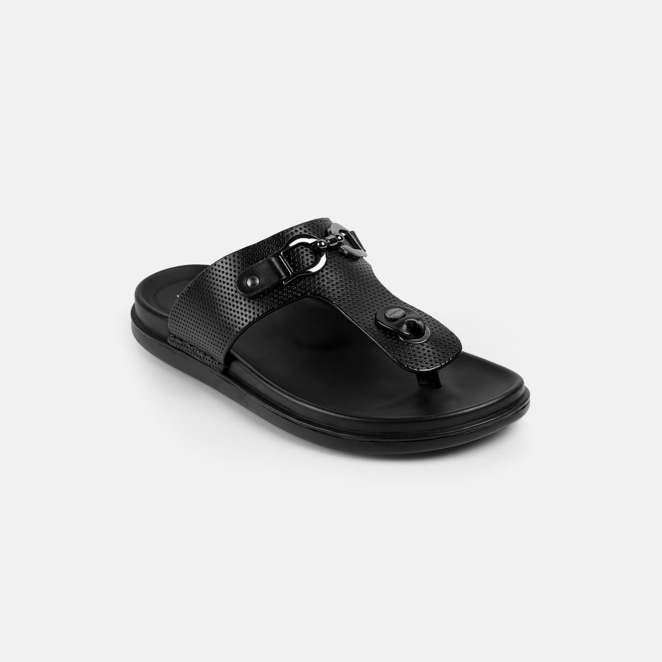 Men's Black Casual Round Toe Leather Sandals