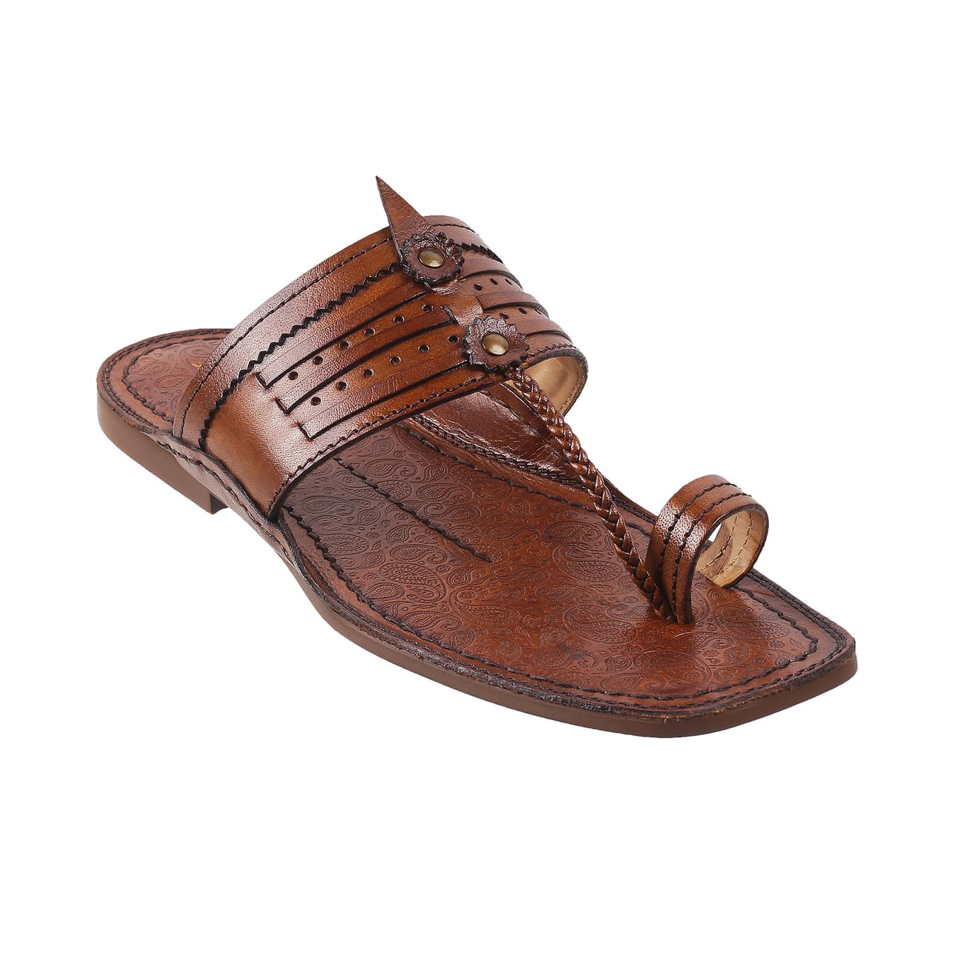 Men's Tan Traditional Round Toe Leather Sandals