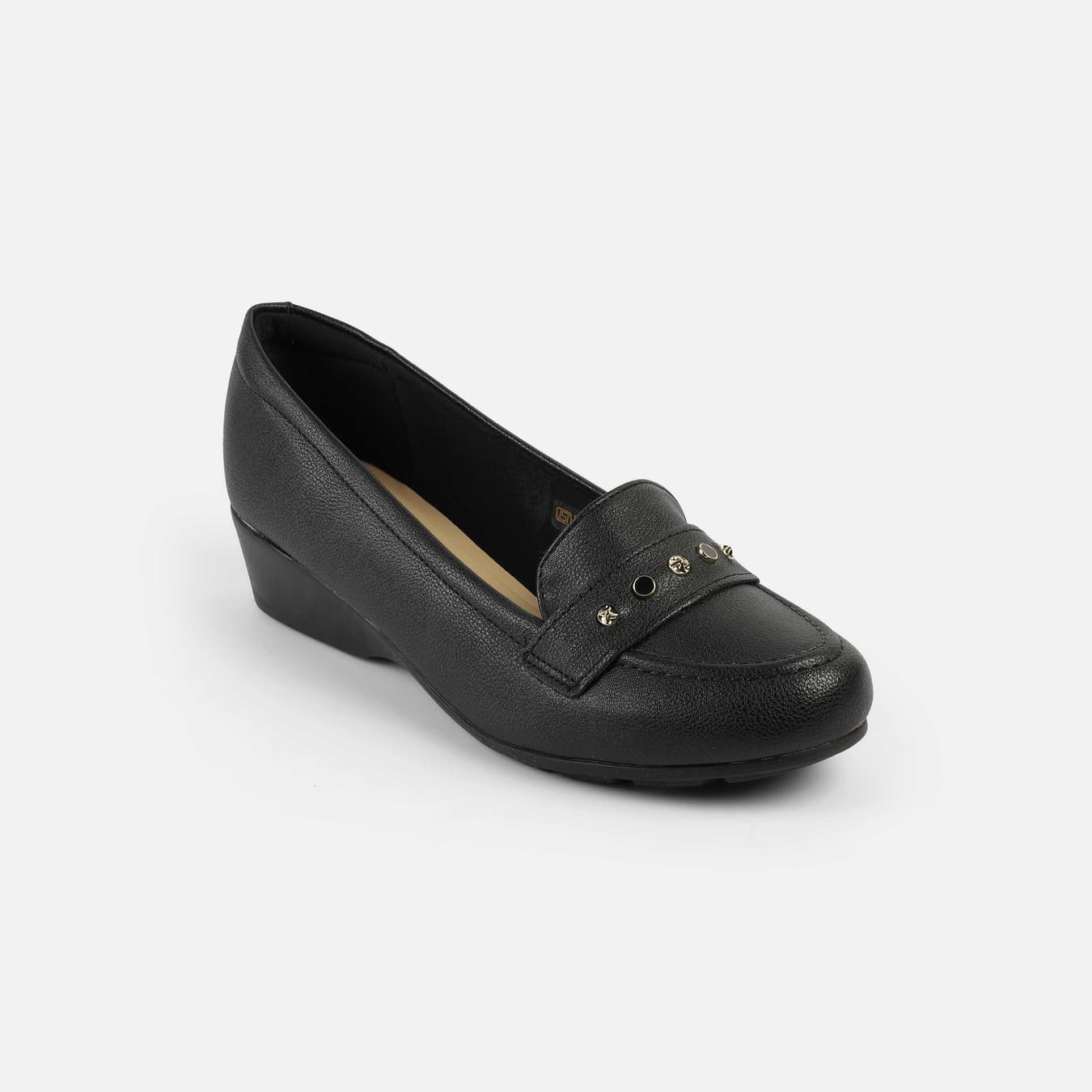 Women's Black Casual Round Toe Synthetic Heels