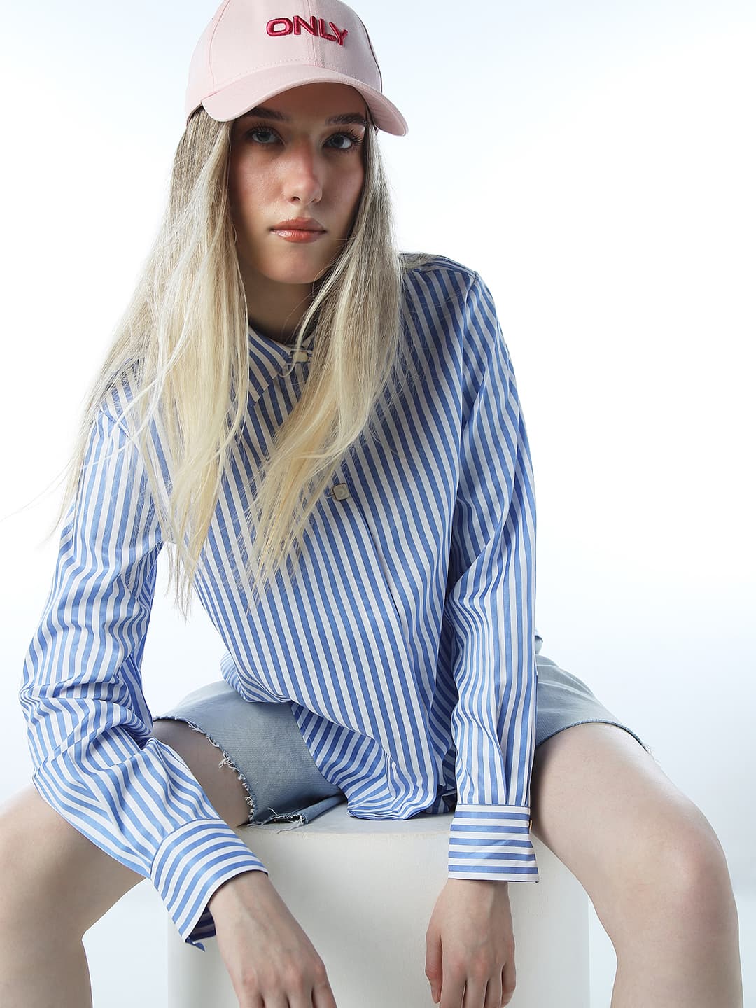 Women's Blue Casual Striped Full Sleeves Shirt