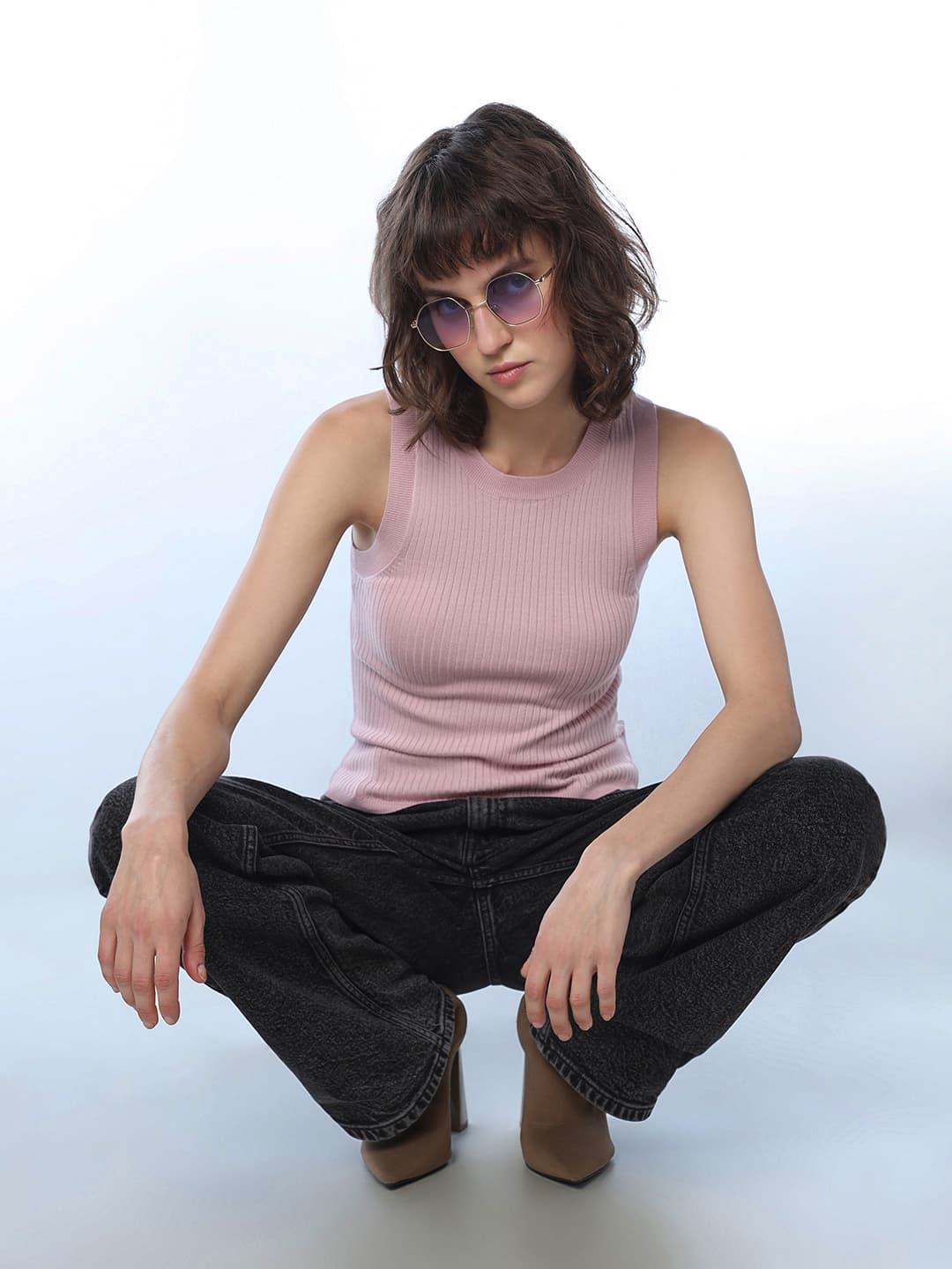 Women's Pink Casual Striped Sleeveless Top