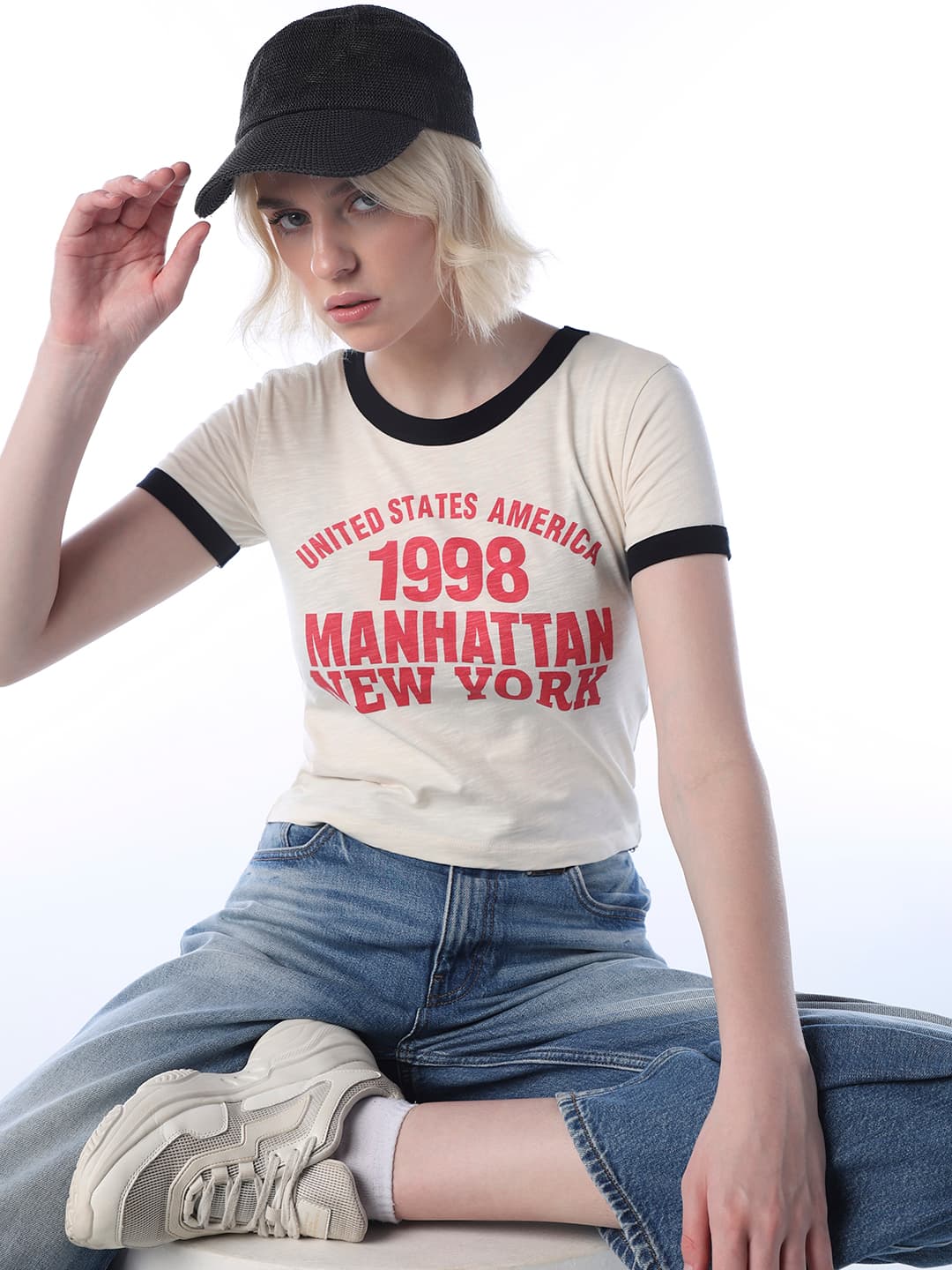 Women's Beige Casual Typography Half Sleeves Tshirt