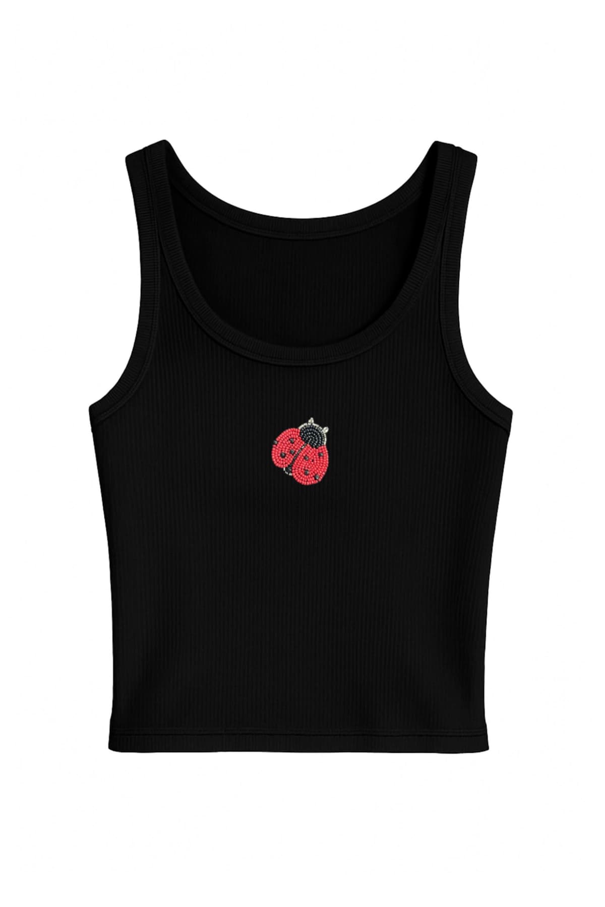 Women's Black Casual Solid Embroidered Sleeveless Top