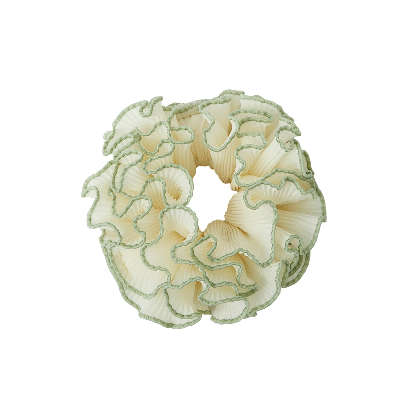 Women's Cream Oversized Frilly Pleated Hair Scrunchie