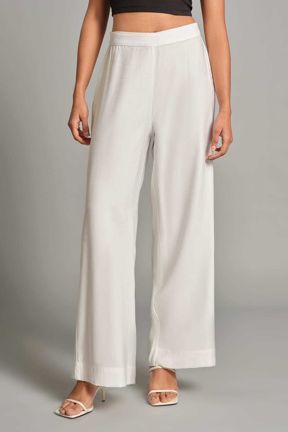 Women's White Formal Solid Mid Rise Trouser