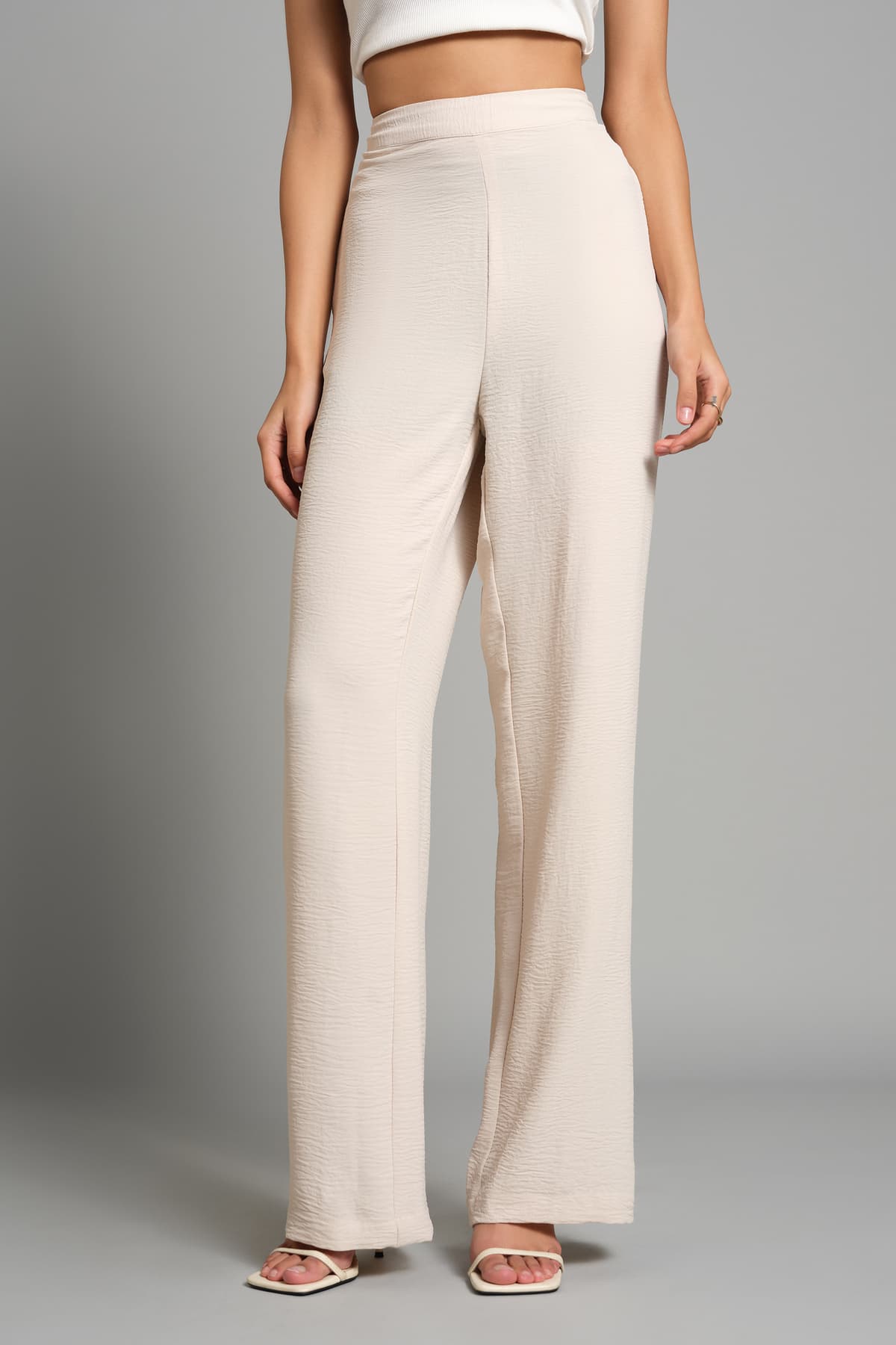 Women's Beige Formal Solid Mid Rise Trouser