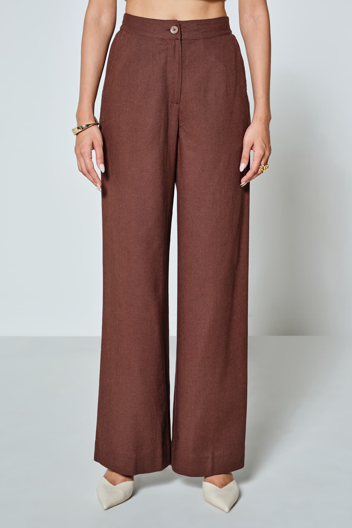 Women's Brown Formal Solid Mid Rise Trouser